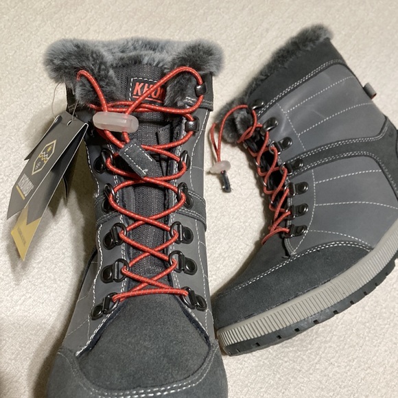 Khombu NWT Janet Winter Boots Gray Cinch Closure Faux Fur Memory Foam Size 8W - Picture 8 of 14